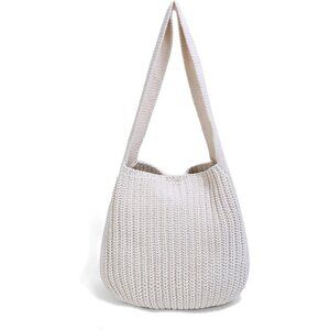 Women's Creamy White Shoulder Handbags Crocheted Bags Large Knit Bag Tote Bag